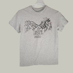 Game of Thrones Tshirt Choose Sides Dragon and Lion Short Sleeve Gray Size S